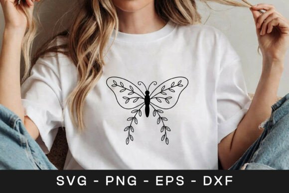 Butterfly Floral Line Art SVG PNG Design for Graphics & Crafts