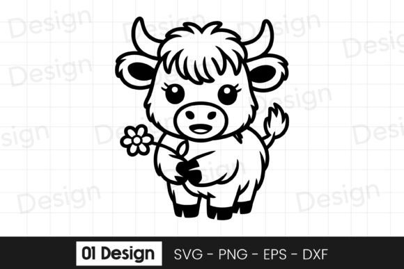 Cute Baby Cow with Flower SVG PNG Graphics for Crafts