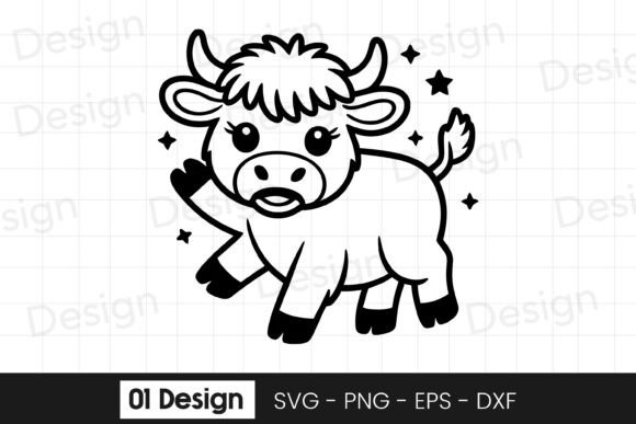 Cute Baby Cow with Stars Cartoon SVG PNG Graphics for Crafts