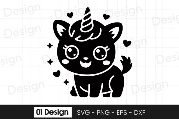 Cute Unicorn Kitten Cartoon SVG PNG Graphics for Crafts
